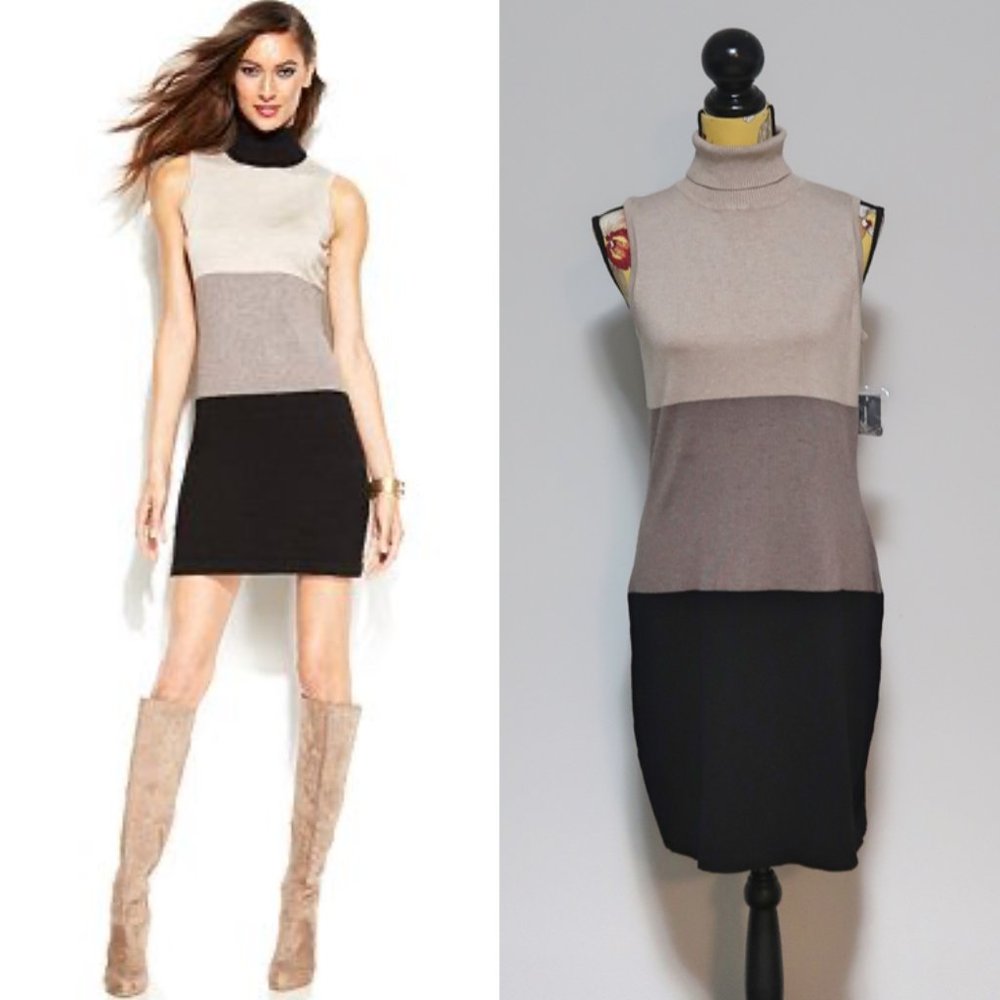 INC International Concepts Sleeveless Turtleneck Colorblock Sweater Dress Pet/L